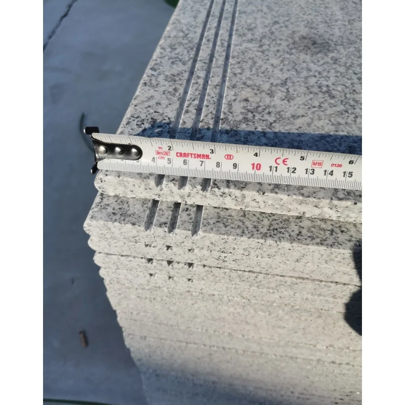 China natural grey granite G602 stair steps 112X28X2 cm with Polished surface,one long side bullnose,3 anti-slip grooves