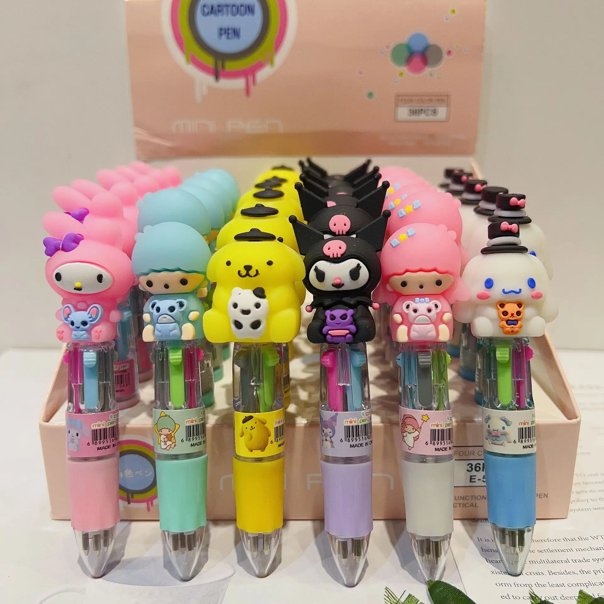 New promotional cute cartoon four-color ballpoint pen student mini multi-color pen press color account pen office supplies