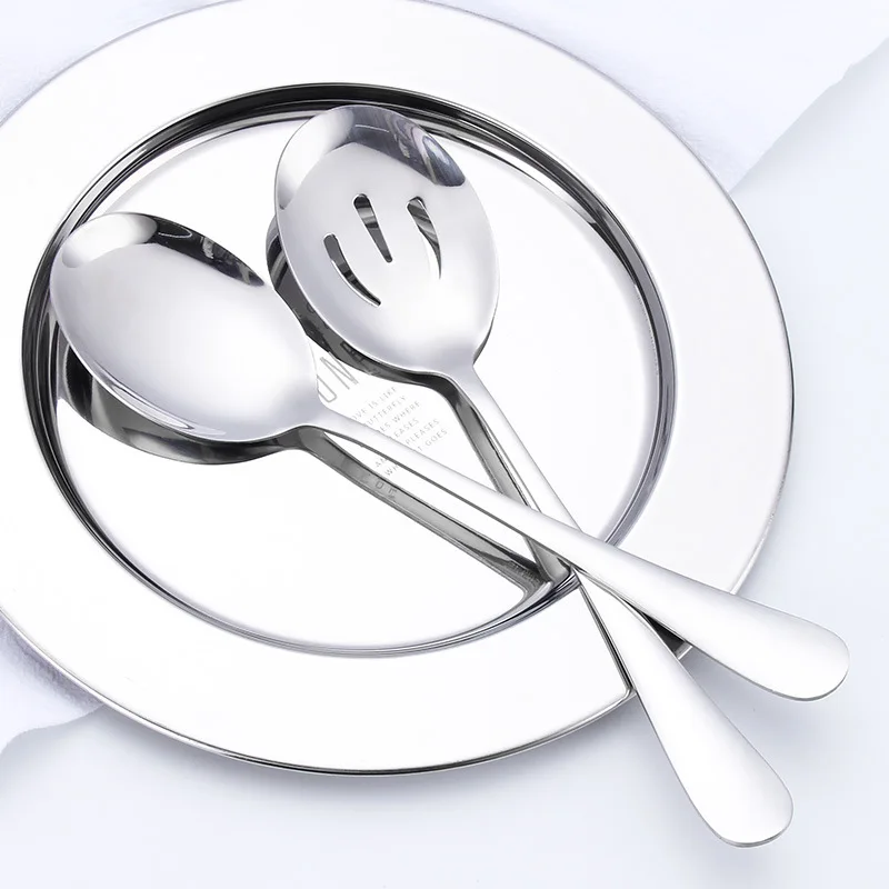 Luxury large kitchen skimmer cooking tool utensils metal big sauce curry salad buffet slotted serving spoon