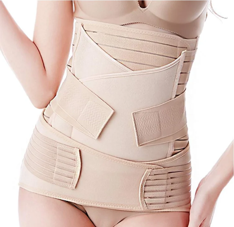 Custom Label 3 in 1 Postpartum Support Recovery Belly Waist Pelvis Belt Shapewear Slimming Girdle Beige