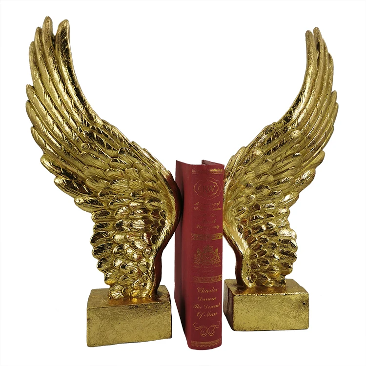 Magnesia Antique Gold Wings Sculpture Bookends for Home Decoration Ornaments Magnesia
