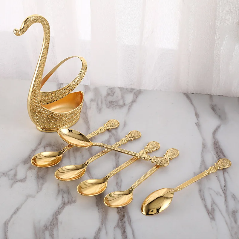 New Design Silver Swan Pattern Kitchen Utensils Zinc Alloy Cygnus Salad Dessert Forks Coffee Spoon Cake Tableware
