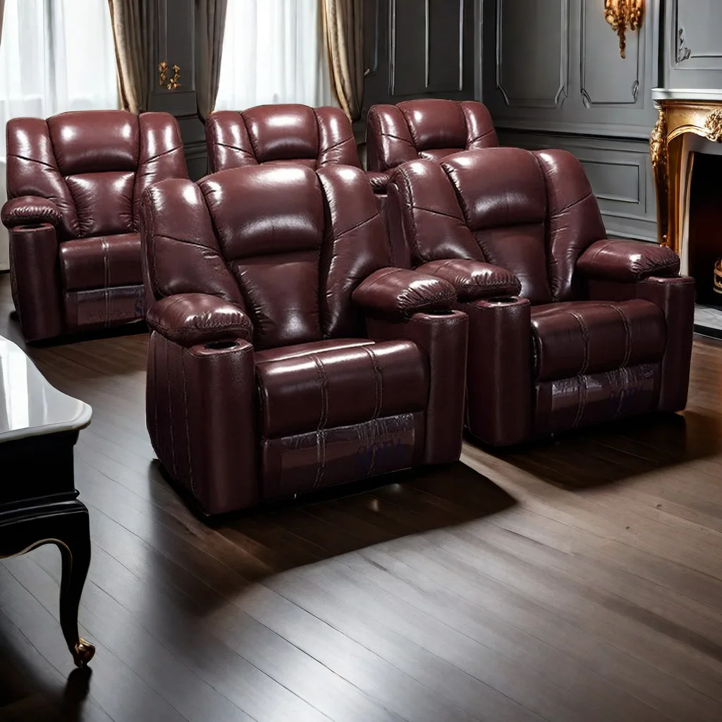 Современное Электрическое Кресло для домашнего кинотеатра мебель из натуральной кожи с массажным элементом деревянная рама набор сидений театра