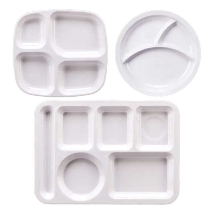 BPA Free Heavy Duty Portion Plate Wholesale Dinner Plate White Melamine Compartment Plate With Food Grade For School Restaurant