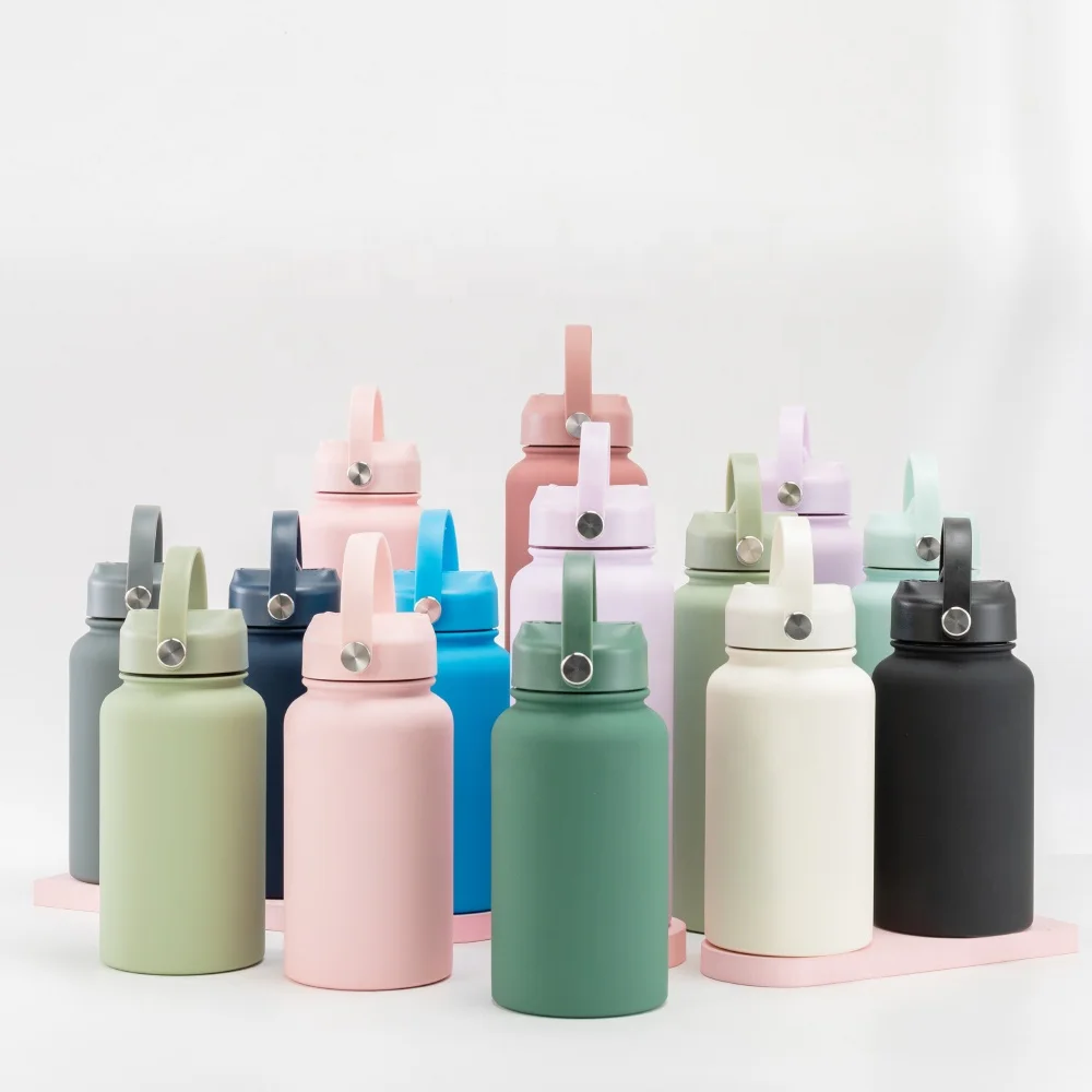 RTS Custom Cute 1000ML Gym Hot Rubber Paint Double Wall Insulated Glass Vacuum Metal Stainless Steel Wide Water Bottle