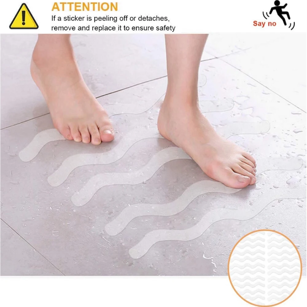 24PCS Wet Floor Safety Non Slip Stickers with Premium Scraper 2*20cm Anti Slip Shower Strip Stickers for Bathroom Bathtub