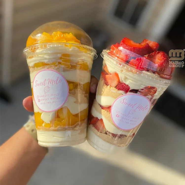 Custom Logo Pet Clear Plastic Dessert Cups 9 22 oz 10oz 14oz 20oz Plastic Yogurt Cups With Lids Disposable Plastic Smoothies Cup