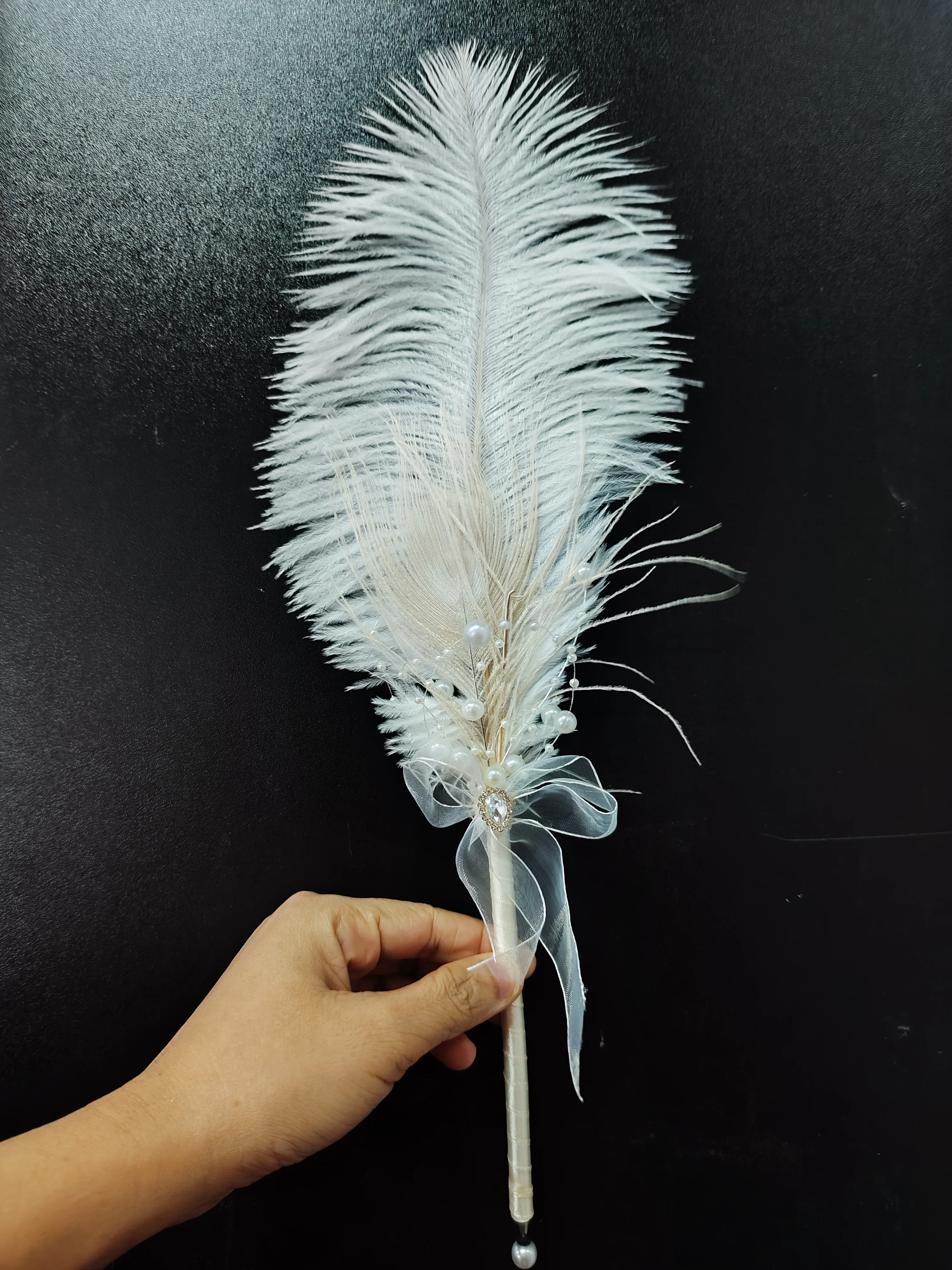 Wedding White Ostrich Feather Guest Book Luxury Feather Ballpoint Pen Signing Pen