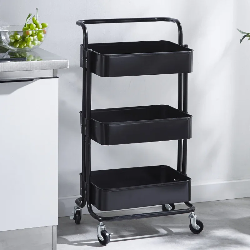 High Quality Household Trolley Slim Storage Shelf Cart 3 Tier Wheeled Carbon Steel Kitchen Organizer Rack
