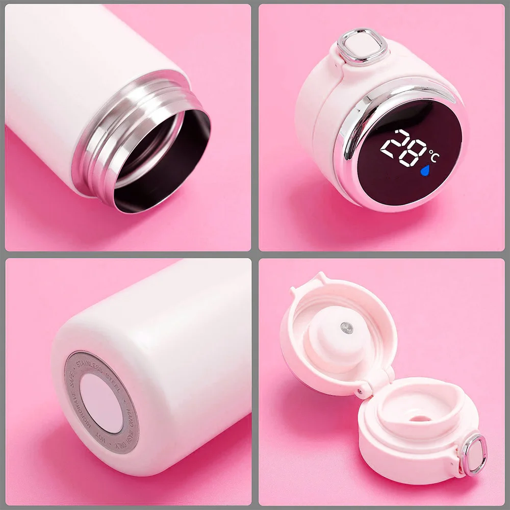 Wholesale Best Price Display Flask Cup With Button Lid 450ML Thermoses LED Temperature Flask Cup 304 Steel Thermometer Flask