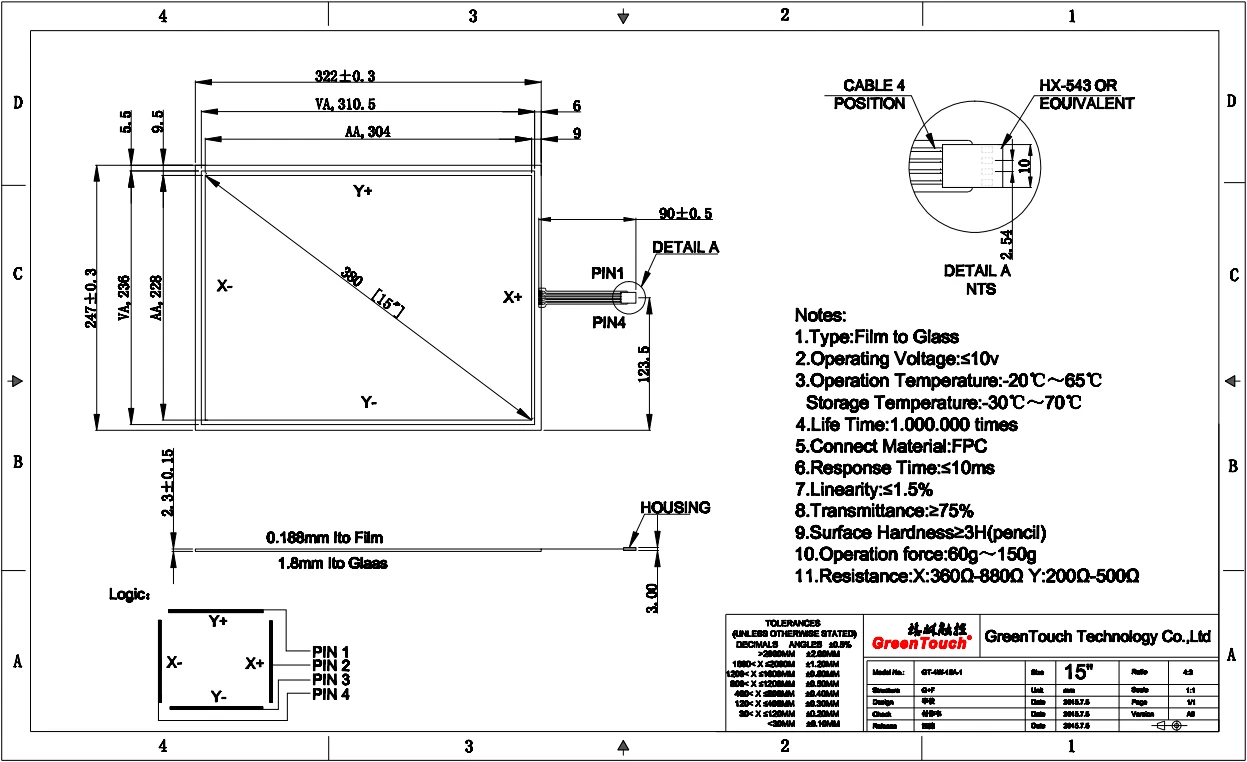 GT-4W-15A-1 15 дюймовый 4-проводной резистивный сенсорный экран панель usb Наборы для PO промышленный ЖК игровой автомат монитор сердечного