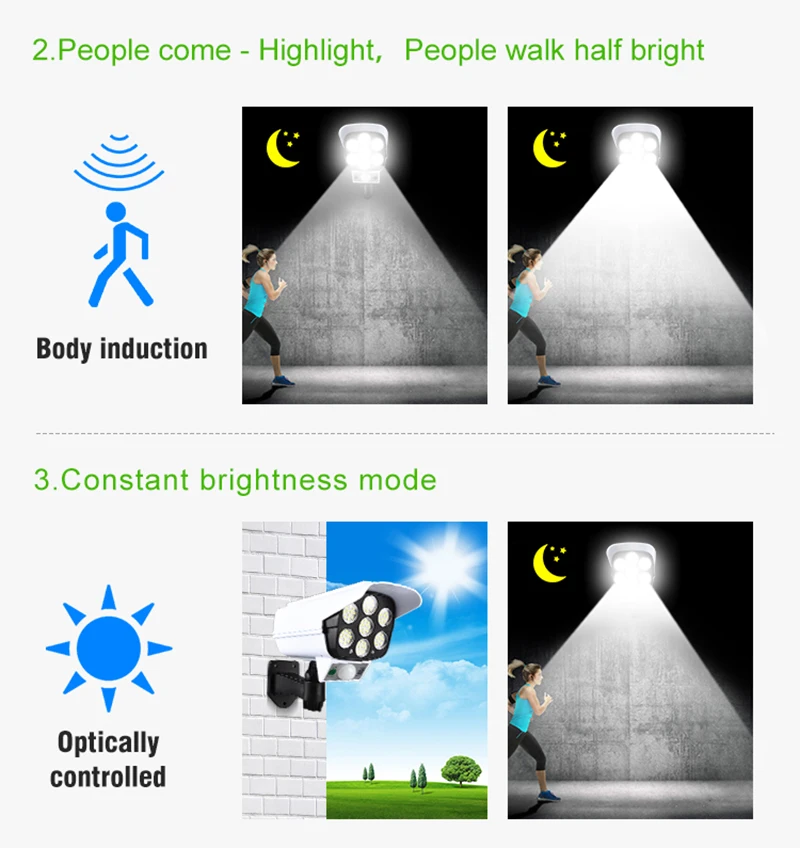 77 LED Solar Light Motion Sensor Security Dummy Camera Wireless Outdoor Flood Light IP65 Waterproof Lamp 3 Mode For Home Garden