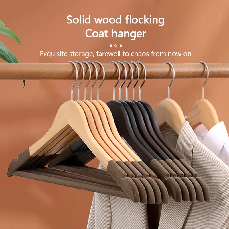 Hotel Clothes Rack Anti Slip Velvet Wood Hangers Manufacturer Clothes Store Half Flocking Wooden Clothes Hangers
