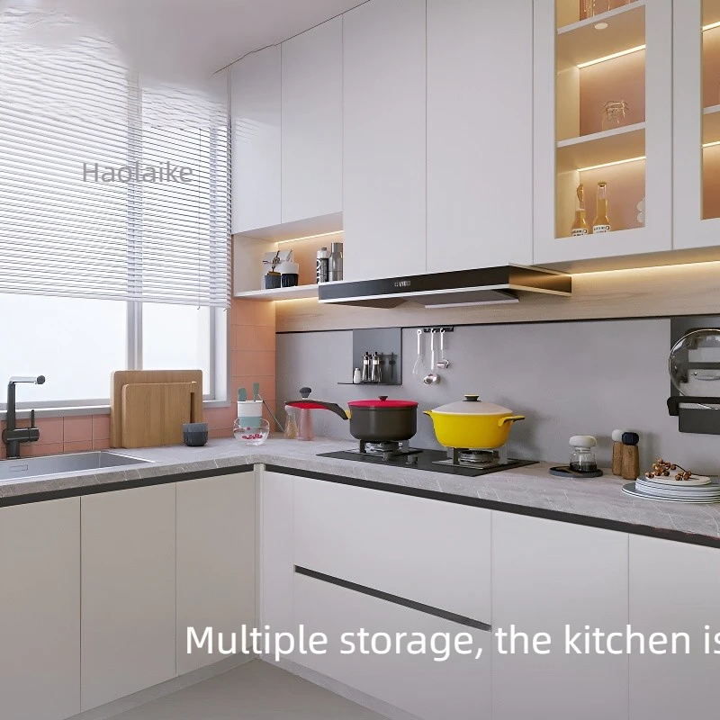 Automatic Modern Designs Granite Countertop HDF Solid Wood Lacquer Modular Kitchen Cabinets