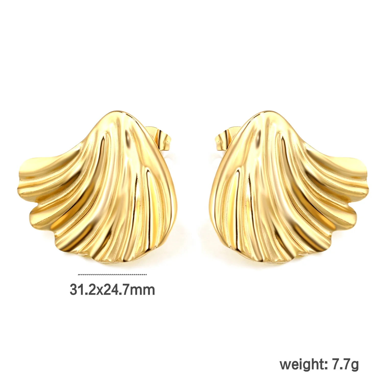 Trendy 18K Gold Plated Waterproof women Angel Wings Stud Earrings stainless steel jewelry Butterfly Pearl texture shell earrings