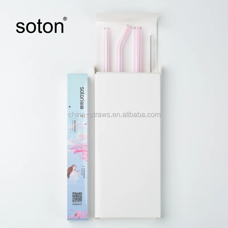 
100% food grade colorful borosilicate bending glass straw set 