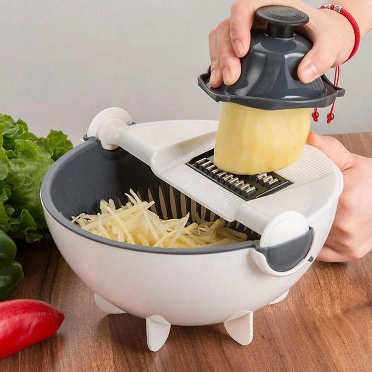 2023 Multifunctional Kitchen Veggie Fruit Shredder Grater Slicer Rotate 9 In 1 Manual Vegetable Cutter With Drain Basket