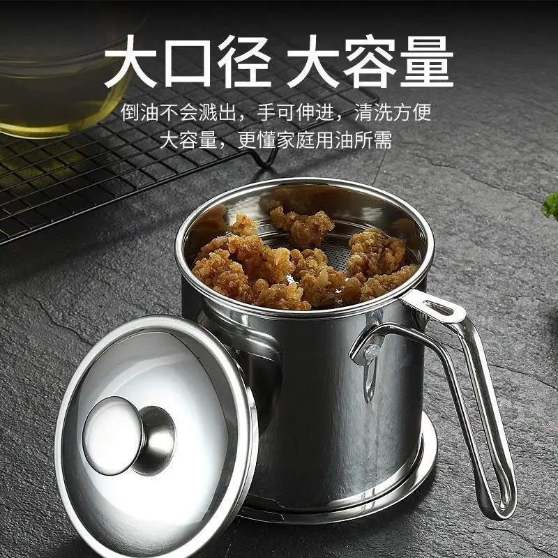 Wholesale OEM Storing Frying Stainless Steel Filter Plate Strainer Pot Grease kettle Oil Cup