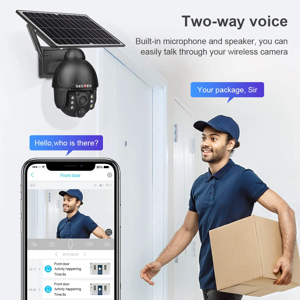 SECTEC HD 4MP 4G solar camera meal case outdoor ip66 ptz security camera pir human detection cctv alarm system
