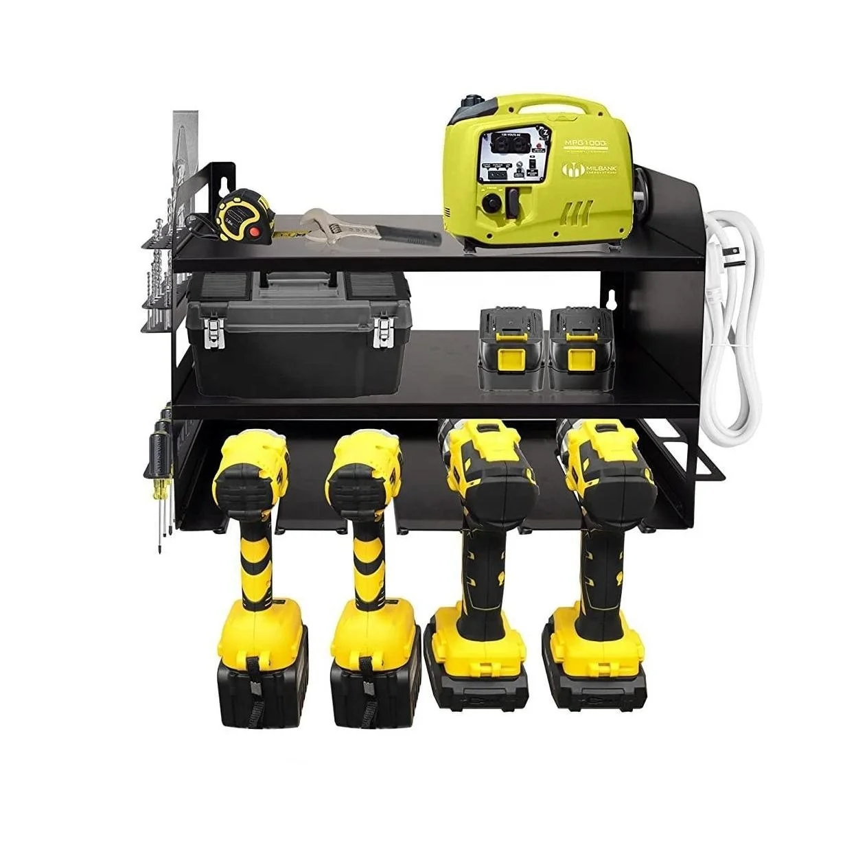 Power Tool Organizer with 5 Drill Rack,Battery Tool Organizer and Storage,Garage Heavy Duty Metal Tool Shelf