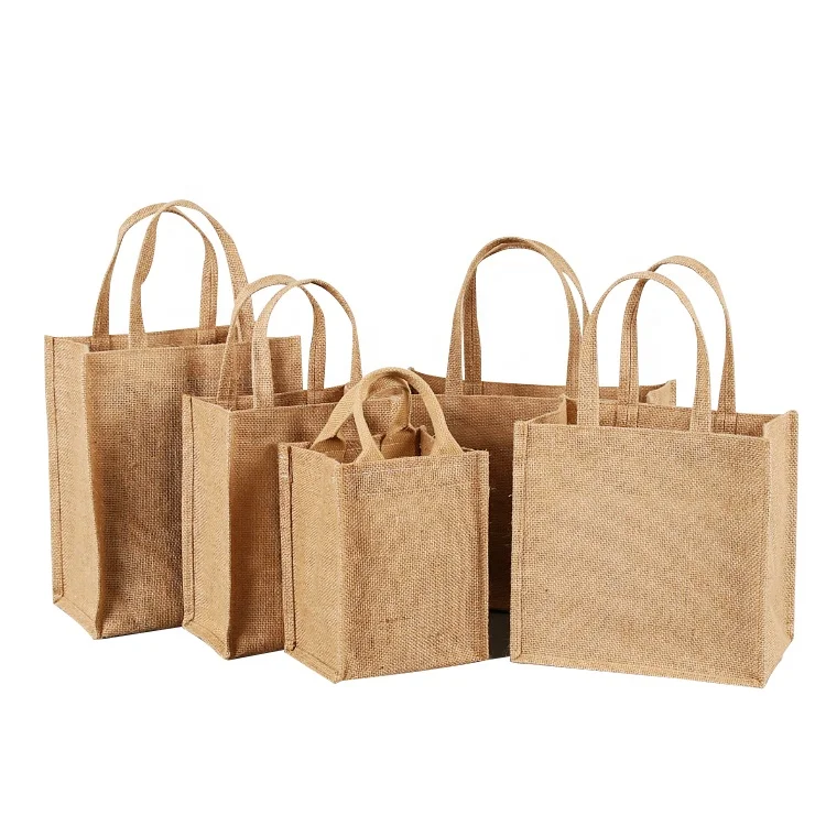 Customized Printed Logo Grocery Manufacturer Flat Bottom Shopping Used Jute Bags