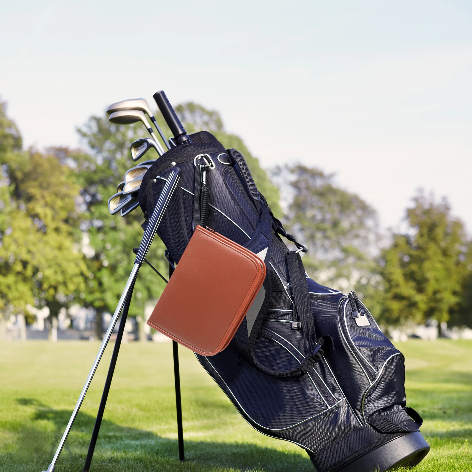 PU Leather Golf Accessories Tools Custom Logo Valuables Pouch Vintage Golf Pouch Bag with Drawstrings Golf Ball Holder Gift