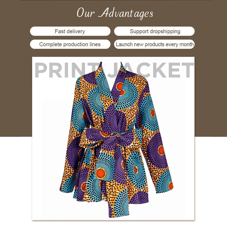 Top Selling African Style Shirts Kitenge Design Women Tops with Sash Blouses & Tops Casual Printed Spring OEM Service Plus Size