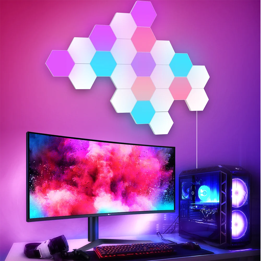 Touch Sensing LED Wall Lamp Creative Modular Quantum Hexagon Geometrically Assembled Night Lights for Home Decor for Living Room