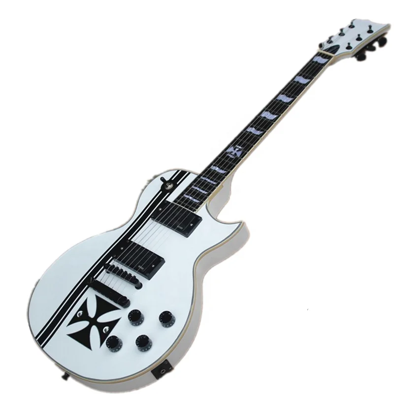 Белая электрогитара Huiyuan с перекрестным узором, обвязка корпуса