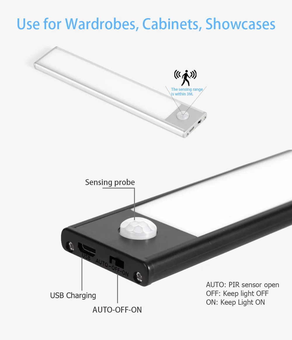  BOKUN PIR Sensor Cabinet Light Super Thin Home Lighting Wardrobe Wireless Switch Portable USB Charging