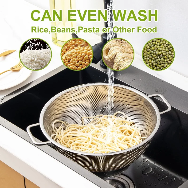 Drainer Cooking Sifter Strainer Metal Colander with Handle Vegetable Kitchen Food Strainer Basket Stainless Steel Colander Pot