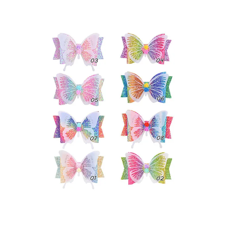 
In stock colorful transparent butterfly kids accessories sparkle infant girls hair clip bows 