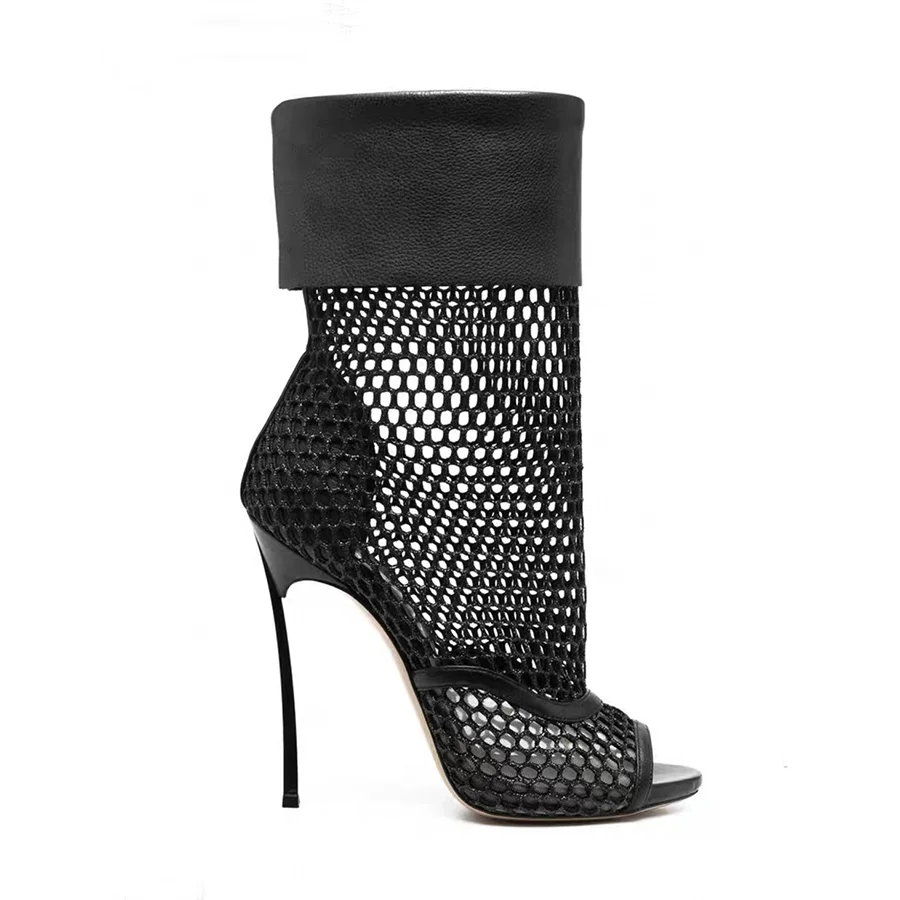 Fishnet upper female heel shoes women spring high heels 2022 open toe stiletto boots style wholesaler price MOQ 30 Pairs