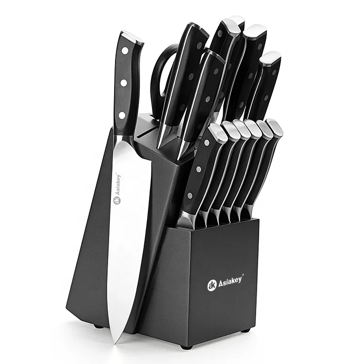 15pcs Stainless Steel Knives Kitchen Knife Set with Block Sharpener and Scissor