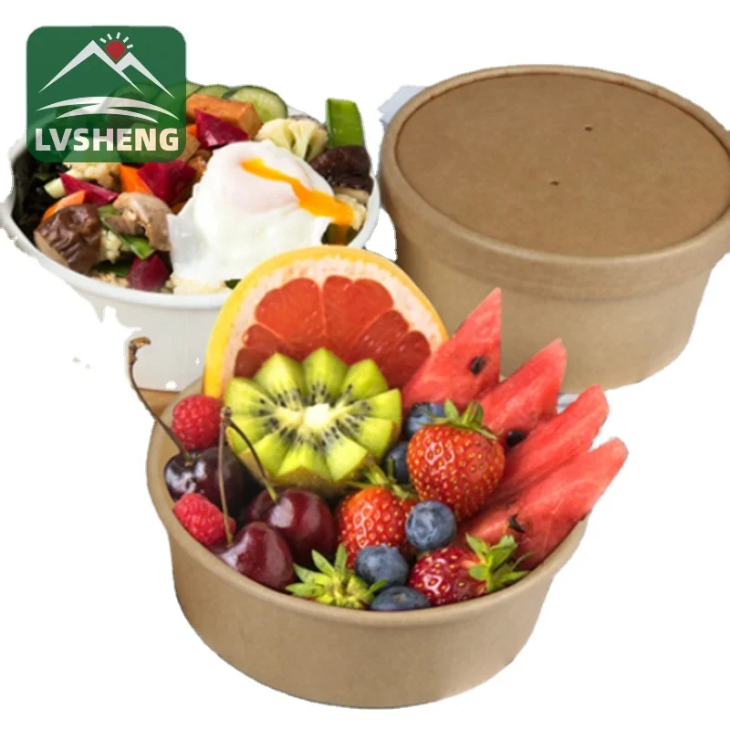 500 ml-1300 ml Paper Bowl Chinese Manufacture Paper Round Salad Bowl Kraft