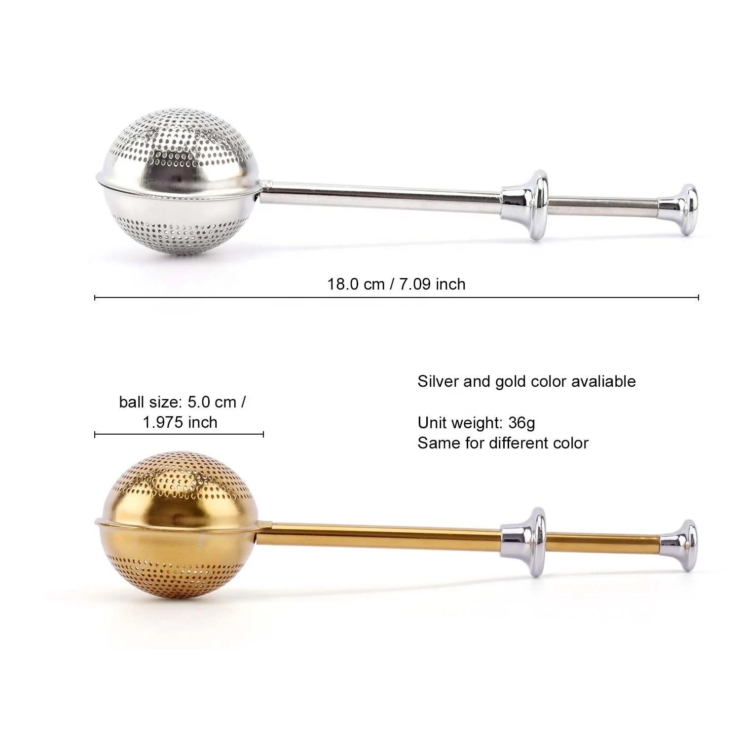 Top Quality Multi Color Ball Shape Spoon Tea Infuser With Pushing Handle