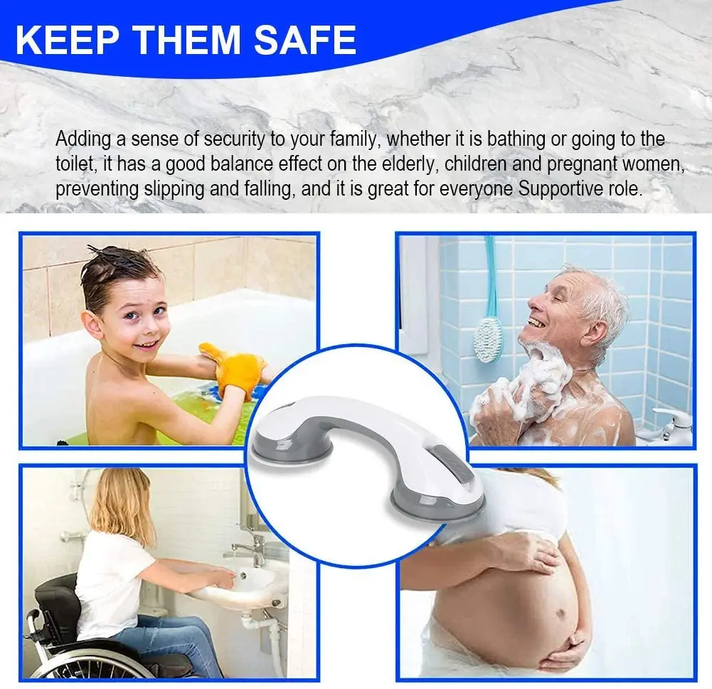 Easy Install No Drilling Suction Cup Safety Hand Grips in Bathroom Help Handle for Elderly