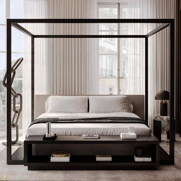 Wholesale full set single twin queen king size bedroom furniture linen fabric bed for Modern 5 star hotel