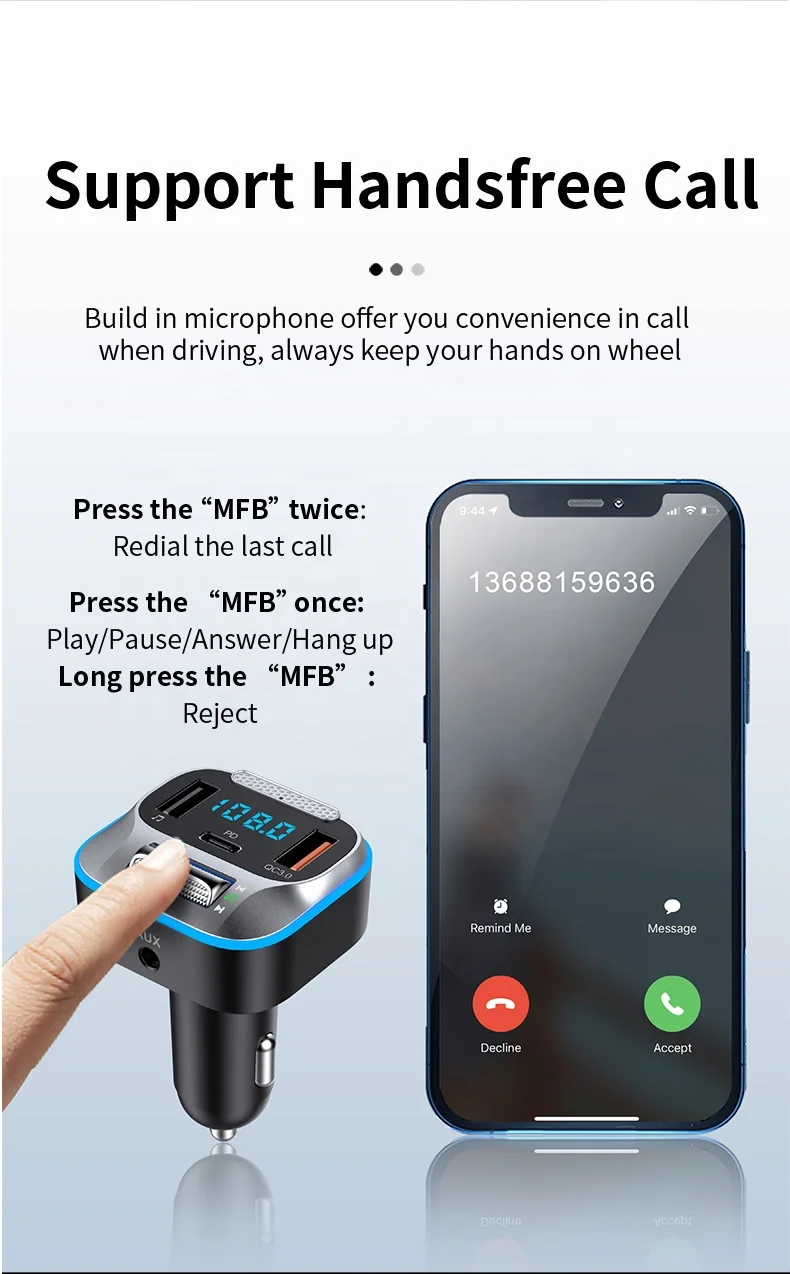 AGETUNR T73 New Design Car FM Transmitter Bluetooth Dual Port Fast Charge BT 5.0 Handsfree Kit AUX Adapter Car Stereo MP3 Player