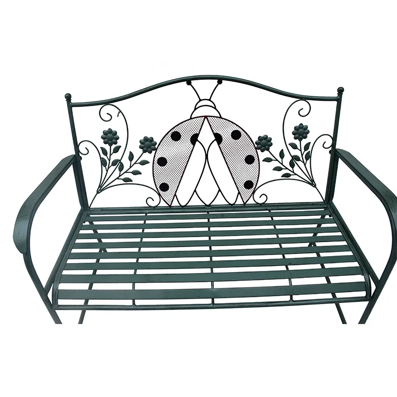 Garden Bench Heavy-Duty Ergonomic Loveseat W/Powder Coated Steel Frame Decorative Ladybug Backrest and Curved Armrest