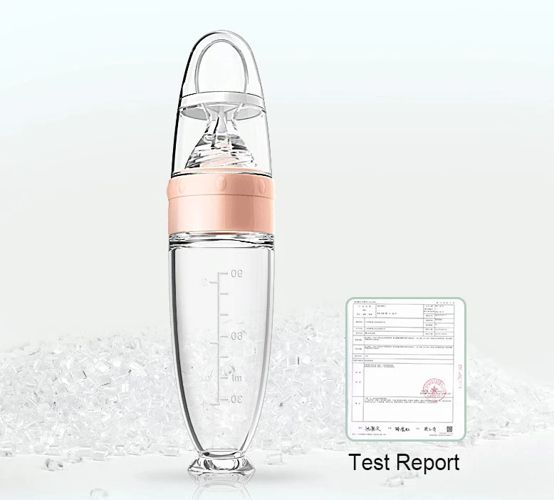 Best Selling Products Hot sale squeezable silicone baby feeding bottle with spoon