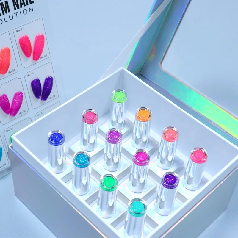 Free Sample Design 12color Reflective Disco Gel Polish Collection Customize Gel Nail Polish Set  Free Color Cards With Laser Box