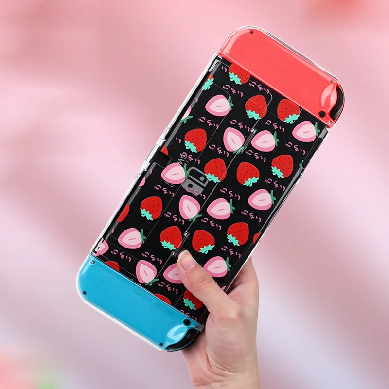 Transparent Strawberry Protective Case for Nintendo Switch NS Console Controller Skin Cover Gamepad Cases Full Cover for Switch