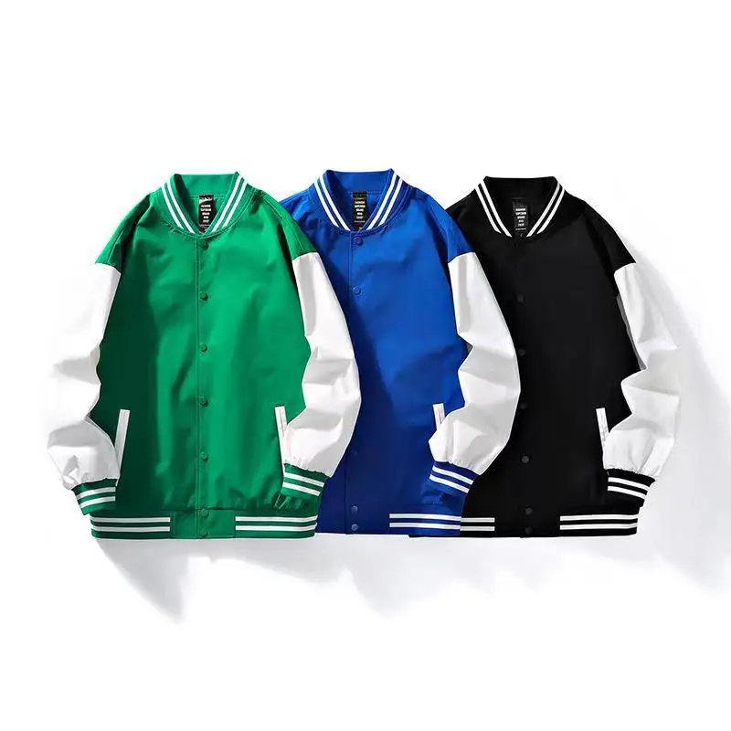 XM124- Striped Ribbed Neckline Closure Bomber puffer Jacket Men  Long Sleeves Unisex Sport Wear Jacket