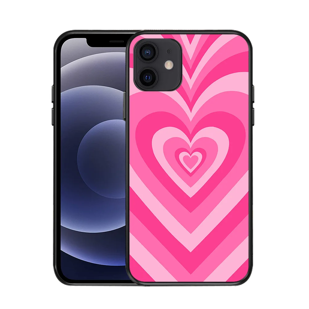 Pink Love Swirls Sweet Heart Circle Ribbon Tie-dyed Soft TPU Edge Heart Phone Case For Iphone 11 12 Pro max