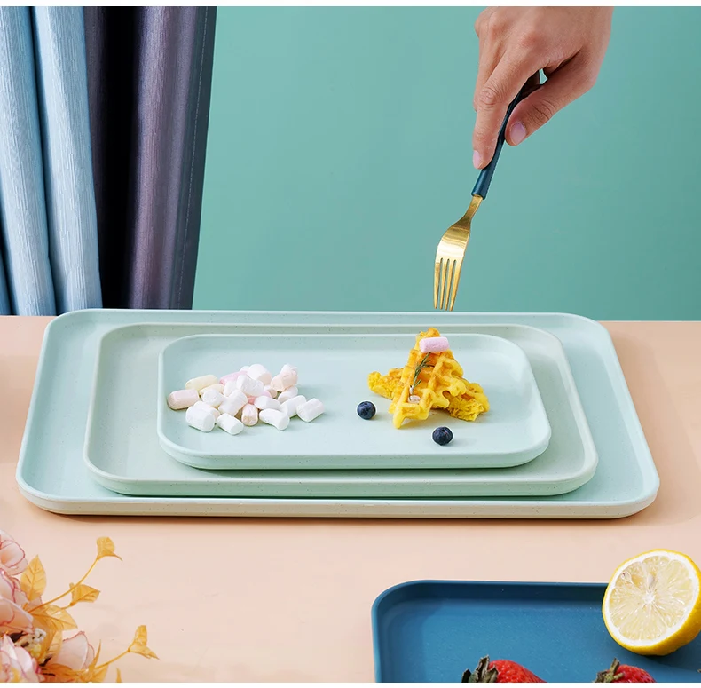 Wholesale Eco-Friendly Wheat Straw Plastic Fast Food Serving Tray Set Korean Style Plates