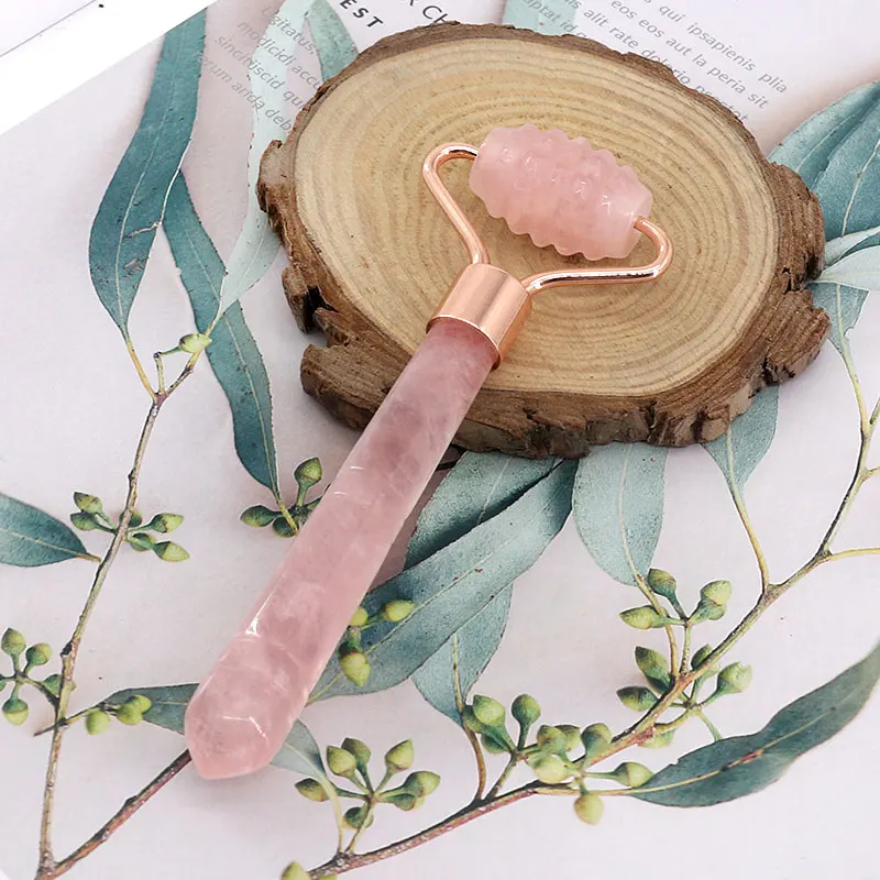 Beauty Slimming Facial Massager Guasha Rose Quartz Jade Single Head Roller Massage Gus Sha