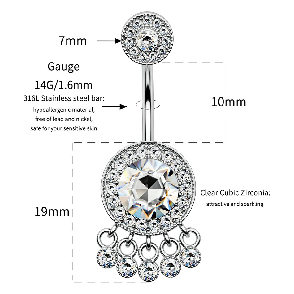 Toposh 316l Surgical Stainless Steel Trending Sex Crystal Navel Banana Stylish Belly Button Ring Piercing