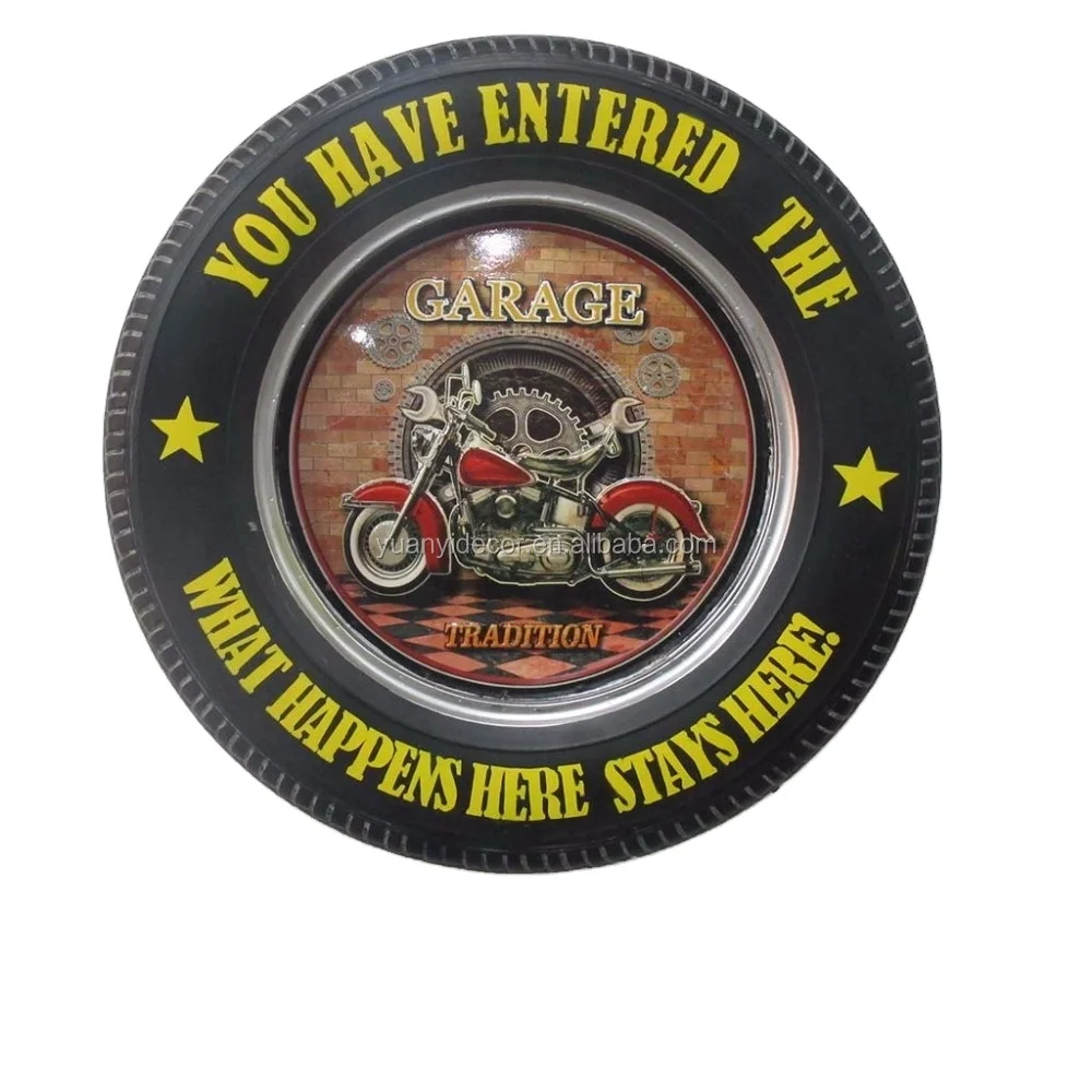 Retro metal tyre wall embossed motor plaque crafts with LED light for wall decor