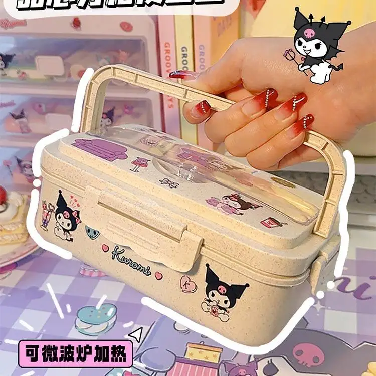 RuunJ Kuromi Lunch Box Kawaii Anime Cinnamoroll Melody Sealed Leak-Proof Food Container Cutlery Cartoon Outdoor Picnic Bento Box